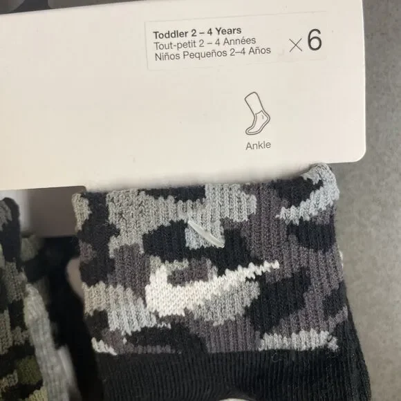 Nike Kids Toddler 2-4 Years Camouflage 6 Pack Lightweight Ankle Socks NWT - Picture 2 of 5
